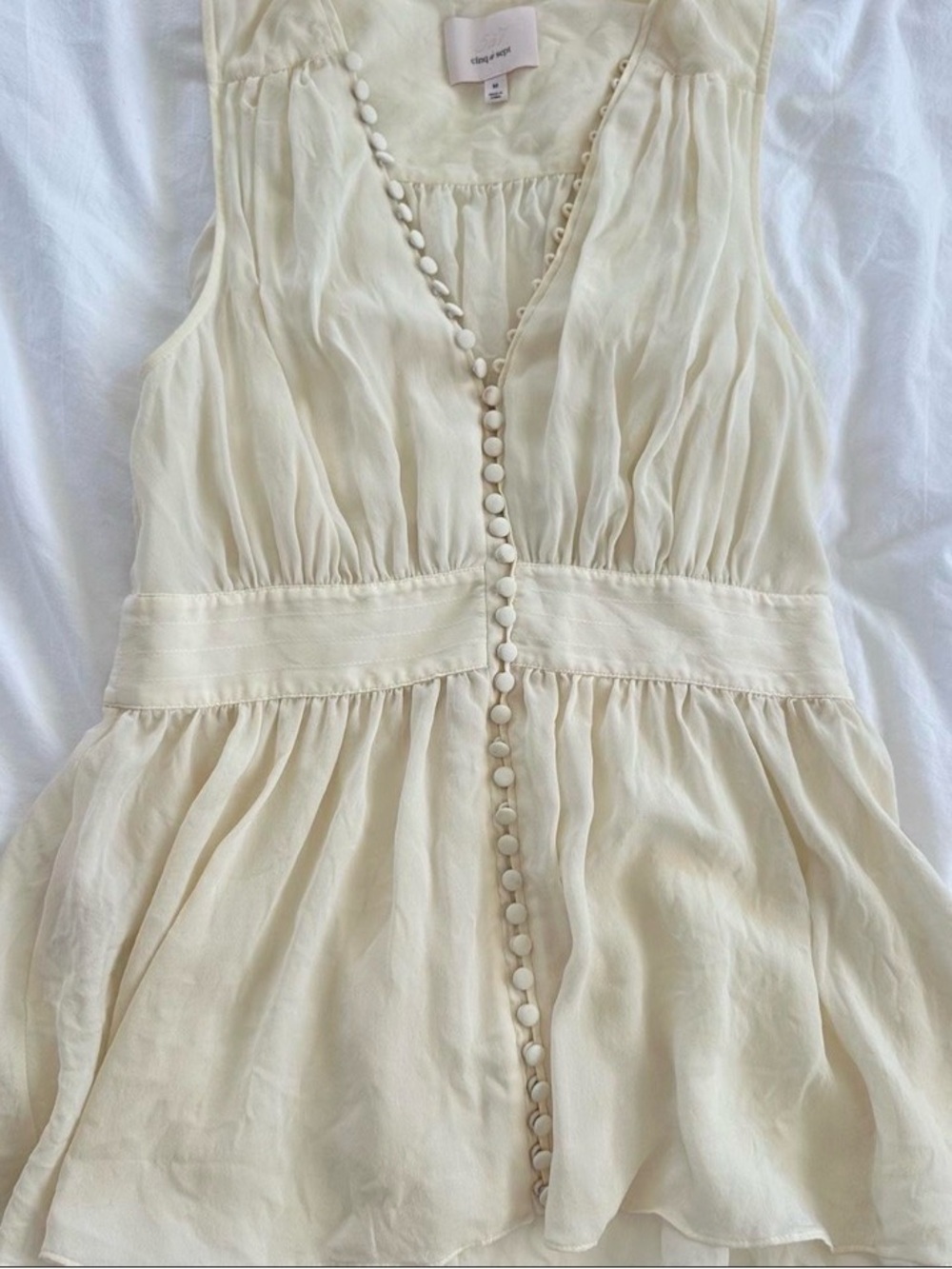 cinq a sept Cream Silk Shell Top